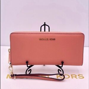 Michael Kors Pink Leather Large Continental Wallet Wristlet